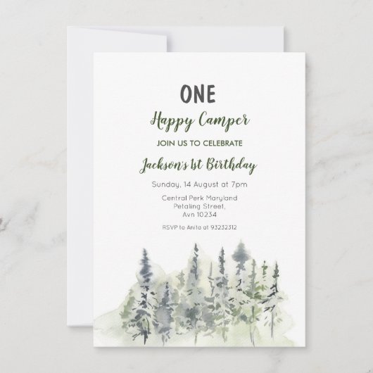 Waldabenteuercamper 1. Geburtstagsveranstaltung Einladung (Vorderseite)