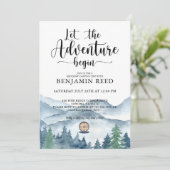Waldabenteuergebirge Camping Geburtstag Einladung (Stehend Vorderseite)