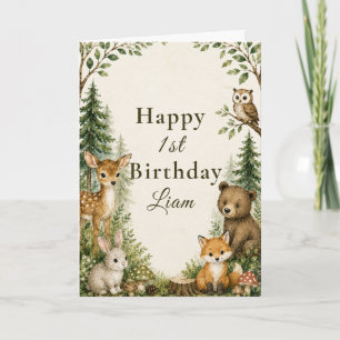 Waldabenteurer erster Geburtstag Karte