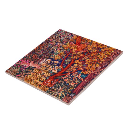 WALDBÄLDER Hares, Pheasant, Rote Blüte Fliese (Seite)