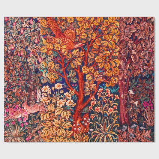 WALDBÄLDER Hares, Pheasant, Rote Blüte Geschenkpapier (Flach)