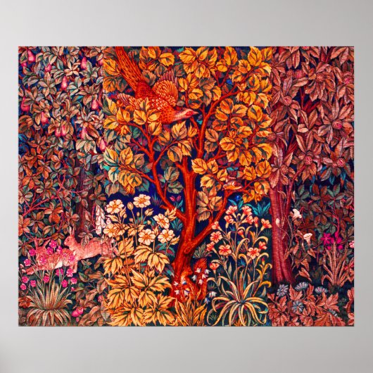 WALDBÄLDER Hares, Pheasant, Rote Blüte Poster (Vorne)