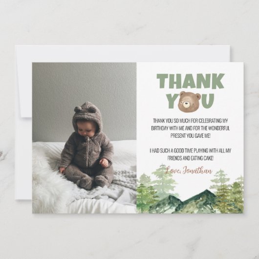 Waldbär Geburtstag Foto Danke Karte (Vorderseite)