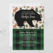 Waldbär Lumberjack Karierte Babydusche Einladung (Vorderseite)