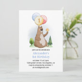 Waldbär mit Balloons Geburtstagsparty Einladung (Stehend Vorderseite)