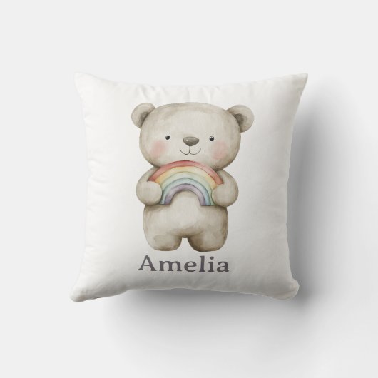 Waldbär mit einem Boho-Regenbogen Niedlich Kissen (Rückseite)