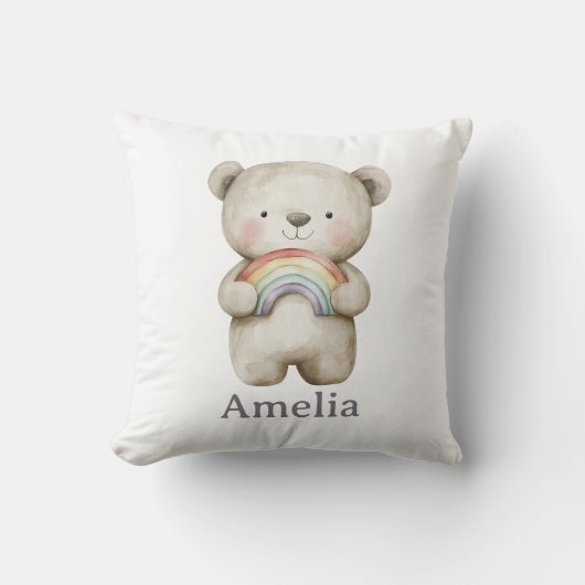 Waldbär mit einem Boho-Regenbogen Niedlich Kissen (Vorderseite)