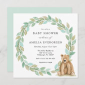 Waldbär mit Foliage Wreath Baby Dusche Einladung (Vorne/Hinten)