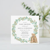 Waldbär mit Foliage Wreath Baby Dusche Einladung (Stehend Vorderseite)