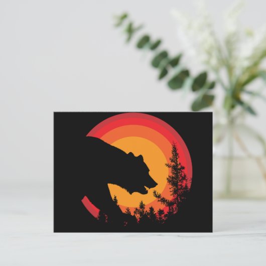Waldbär Sonnenuntergang Silhouette Postkarte (Stehend Vorderseite)