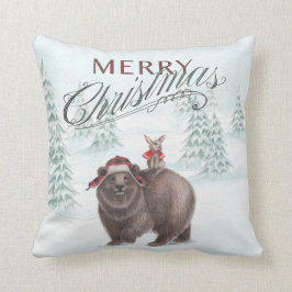 Waldbär und Häschen-frohe Weihnacht-Kissen Kissen