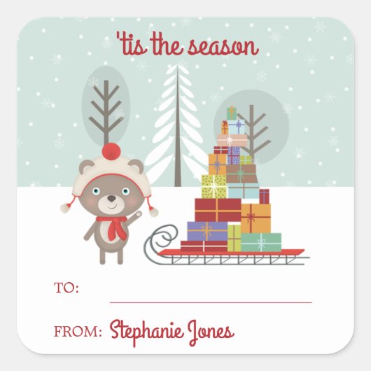 Waldbär Weihnachten Quadratischer Aufkleber (Vorderseite)