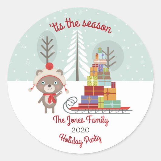 Waldbär Weihnachten Runder Aufkleber (Vorderseite)