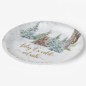 Waldbär Winter Babydusche Pappteller (Schrägansicht)