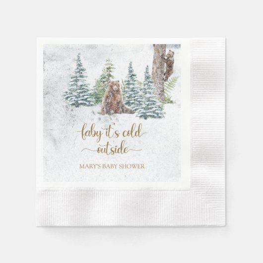 Waldbär Winter Babydusche Serviette (Vorderseite)