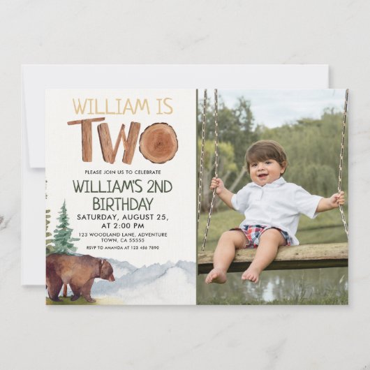 Waldbären 2. Geburtstagskinder Einladung (Vorderseite)