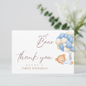 Waldbärenjunge 1. Geburtstag Party Pastel Dankeskarte (Stehend Vorderseite)