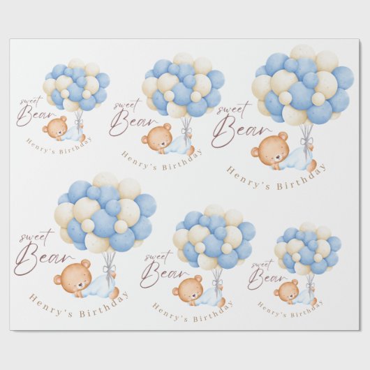 Waldbärenjunge 1. Geburtstag Party Pastel Geschenkpapier (Flach)