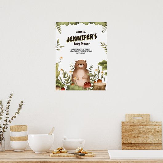 Waldbärenpflanzen Begrüßungsdusche Baby Poster (Küche)