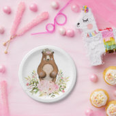 Waldbärn-Rosa-Blumenwaldmädchen-Babyparty Pappteller (Party)