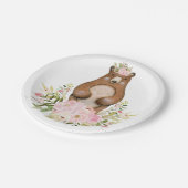 Waldbärn-Rosa-Blumenwaldmädchen-Babyparty Pappteller (Schrägansicht)