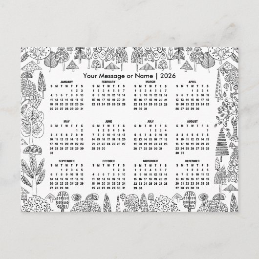 Waldbaum-Kalender 2026 personalisiert Postkarte (Vorderseite)
