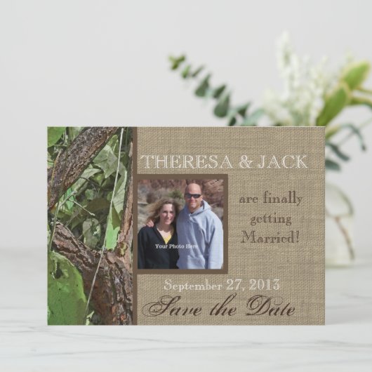 Waldbaum und Burlap Save the Date (Stehend Vorderseite)