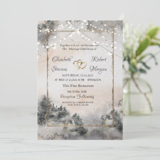 Waldbaum Waldlichter Hochzeit Einladung (Stehend Vorderseite)