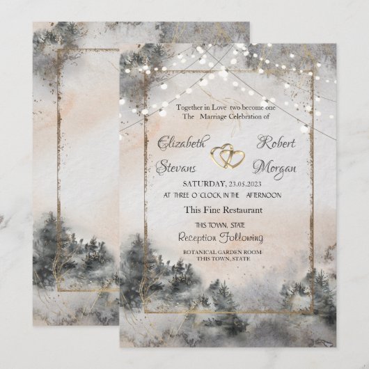 Waldbaum Waldlichter Hochzeit Einladung (Vorne/Hinten)