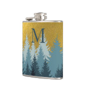 Waldbäume Goldene Landschaft Baby Monogram Flachmann (Links)