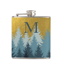 Waldbäume Goldene Landschaft Baby Monogram Flachmann