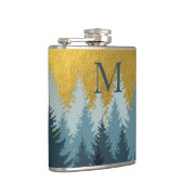 Waldbäume Goldene Landschaft Baby Monogram Flachmann (Rechts)