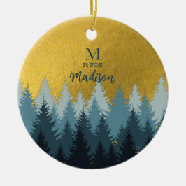 Waldbäume Goldene Landschaft Baby Monogram Keramik Ornament