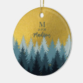 Waldbäume Goldene Landschaft Baby Monogram Keramik Ornament (Links)