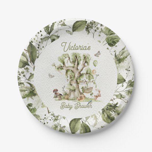 Waldbäume Kleintiere Babydusche Pappteller (Vorderseite)