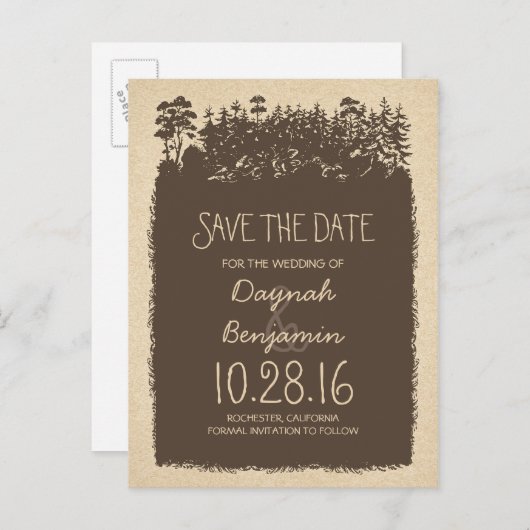 Waldbäume Save the Date Postkarten (Vorne/Hinten)