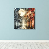 Waldbäume unter Vollmond Leinwanddruck (Insitu (Holzboden))