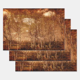 Waldbäume Vintag Grunge Rustikale Texturwolken Geschenkpapier Set