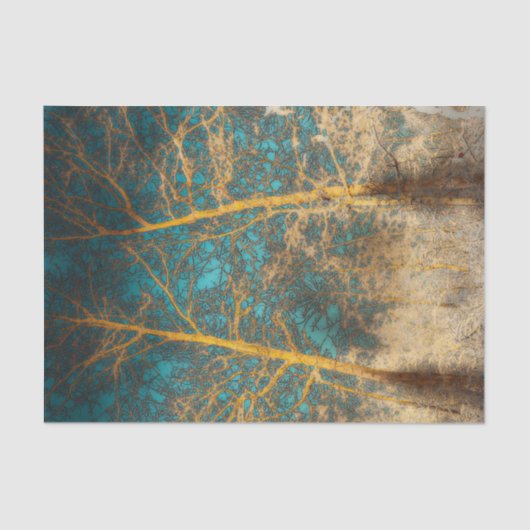 Waldbaumen Aquamarine Sky Winter Wald Negative Seidenpapier (Vorderseite)