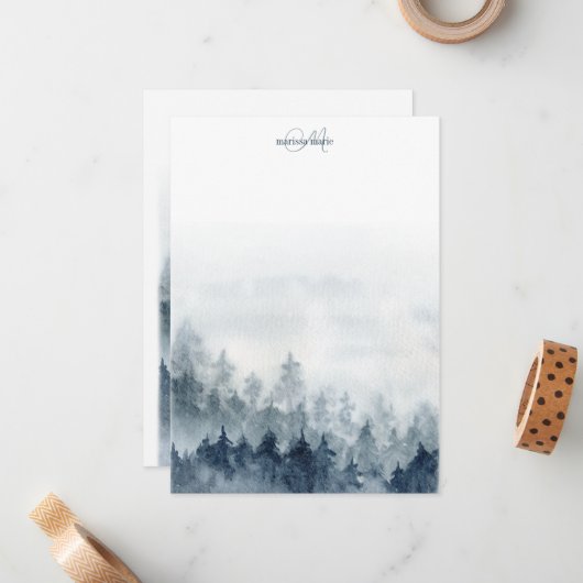Waldbaumen Mit Monogramm Mitteilungskarte (Vorderseite/Rückseite Beispiel)