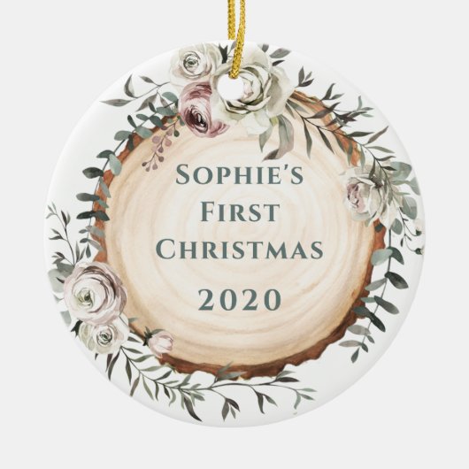 Waldbaumrute mit Blume | Baby's First Keramik Ornament (Vorne)