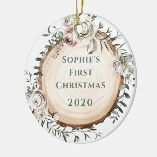 Waldbaumrute mit Blume | Baby's First Keramik Ornament (Links)