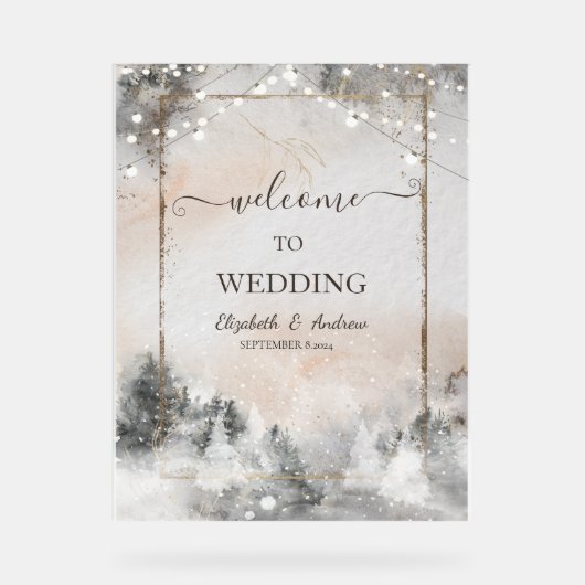 Waldbaumsaitenleuchten Schnee Acrylschild (Vorderseite)