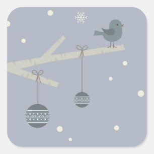 Waldbaumspatvögel im Winter Cartoon Quadratischer Aufkleber