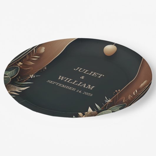 Waldbaumwald Rustikale Barnfarm Hochzeit Pappteller (Schrägansicht)