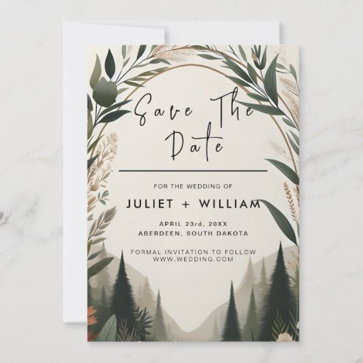 Waldbaumwald Rustikale Barnfarm Hochzeit Save The Date (Vorderseite)