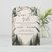 Waldbaumwald Rustikale Barnfarm Hochzeit Save The Date (Stehend Vorderseite)