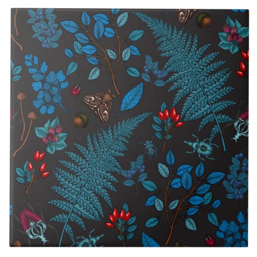 Waldbeeren, Blätter und Bugs 1 Fliese (Vorderseite)