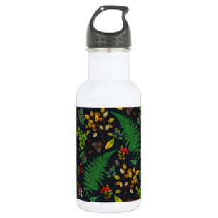 Waldbeeren, Blätter und Bugs auf Grafit schwarz Edelstahlflasche
