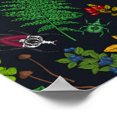 Waldbeeren, Blätter und Bugs auf Grafit schwarz Poster (Ecke)